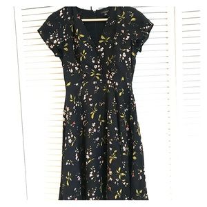 Ann Taylor Floral Wrap Dress 90s Navy 00P Petite